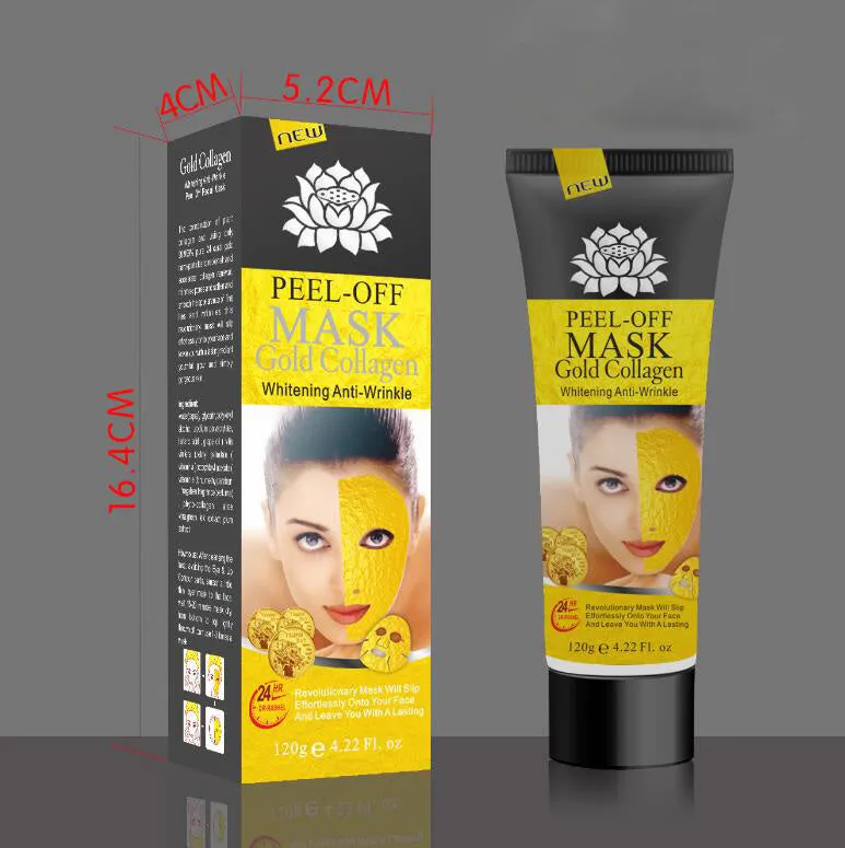 Gold Collagen Peel Off Mask 120g in jar with peel-off texture visible, unisex anti-aging mud mask