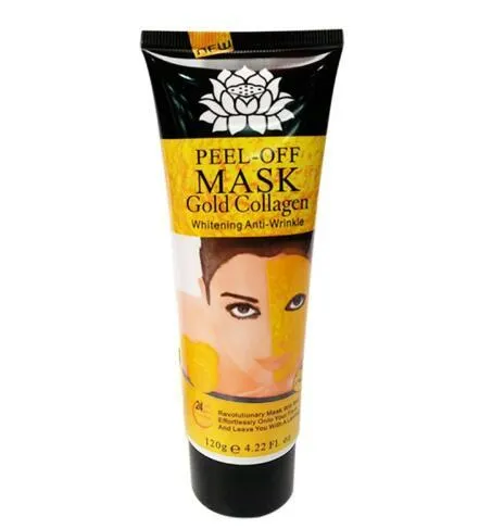 Gold Collagen Peel Off Mask 120g in jar with peel-off texture visible, unisex anti-aging mud mask