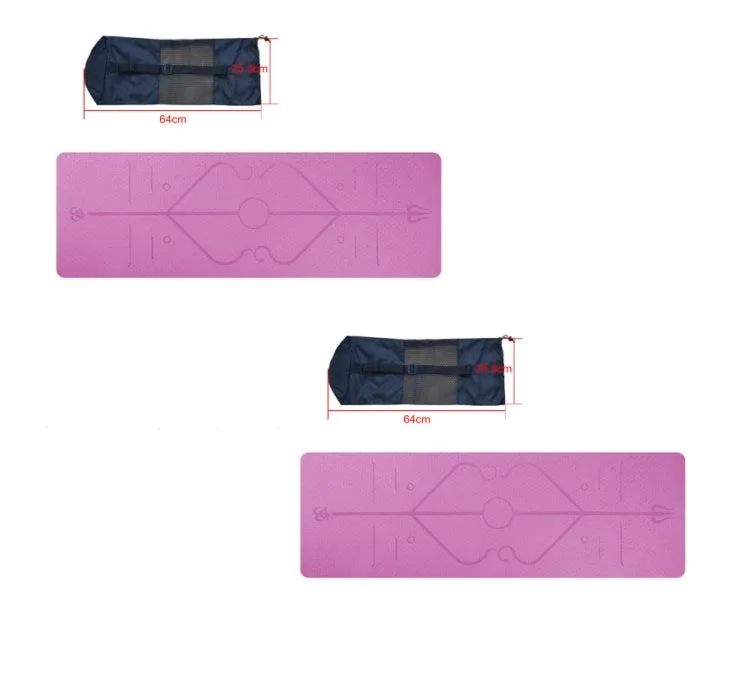 TPE yoga mat in bamboo blue with body position line, 6mm thick, rolled out on a wooden floor