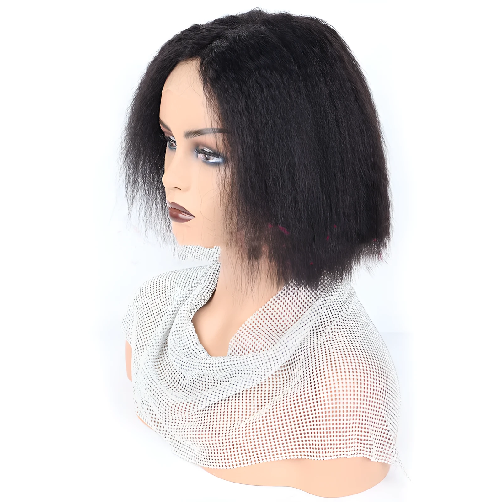 Kinky straight front human hair wig Bobo lace wig real hair long 14 inch slanted bangs