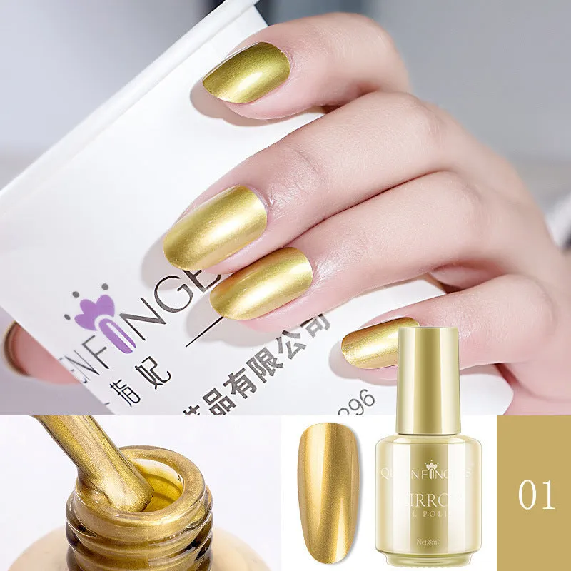8ml mirror nail polish bottle in gold shade with high gloss finish