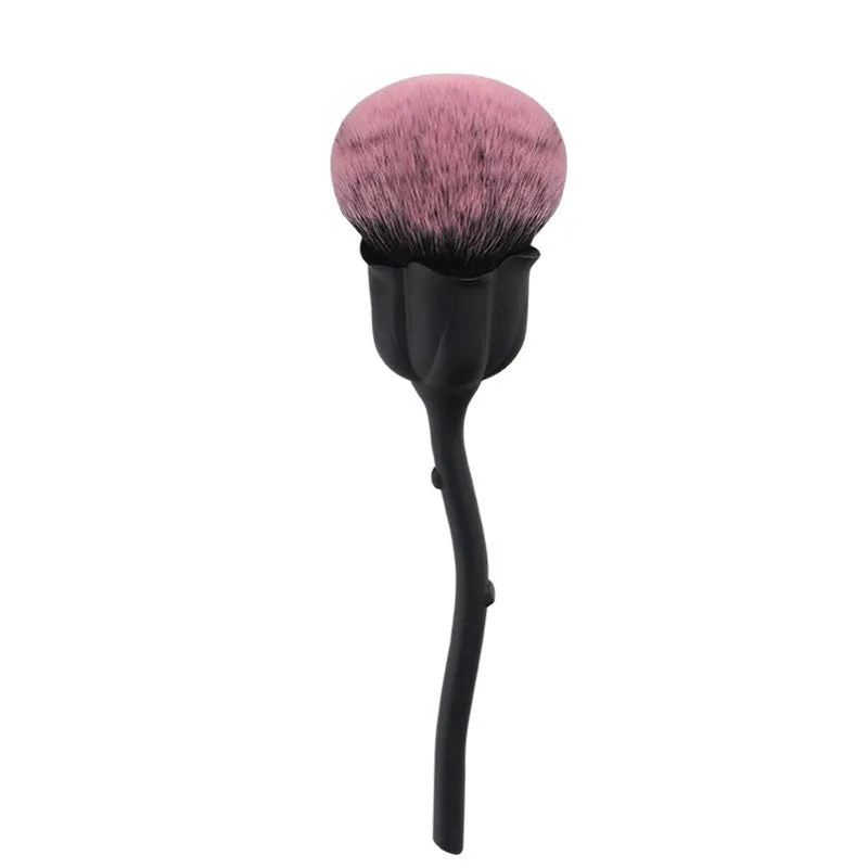 Rose makeup brush with black plastic handle and PU package, 15.5CM overall length