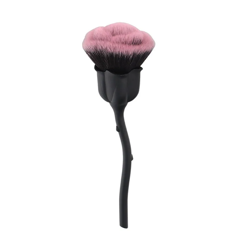 Rose makeup brush with black plastic handle and PU package, 15.5CM overall length