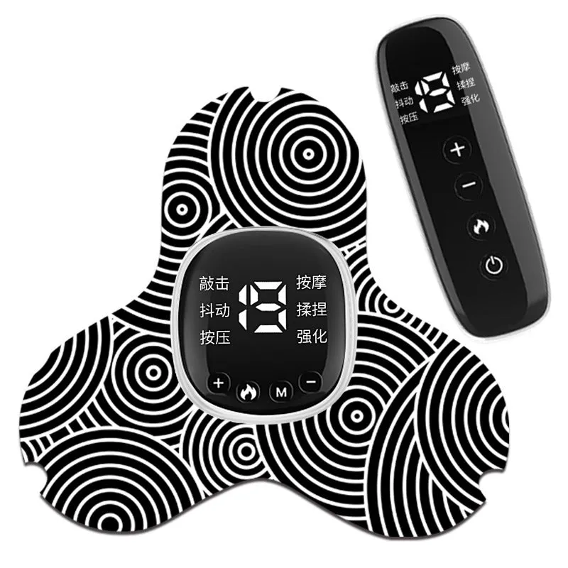 Portable shoulder neck massager with wireless remote control, black ABS host and smooth PU patch