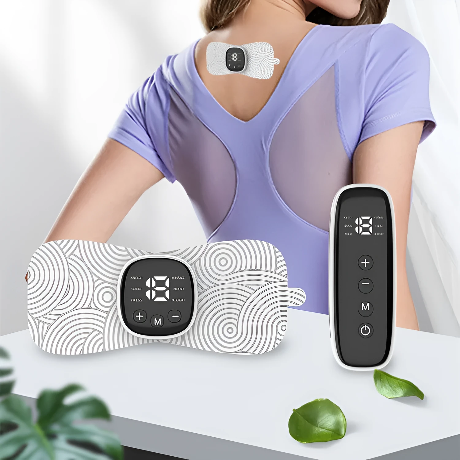 Portable shoulder neck massager with wireless remote control, black ABS host and smooth PU patch