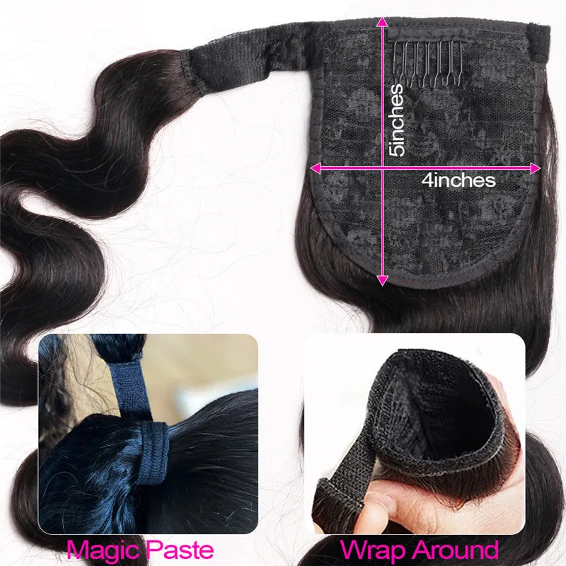 Black real human hair bandage bundled ponytail extension from Wig Jurchen available in 40-70cm lengths