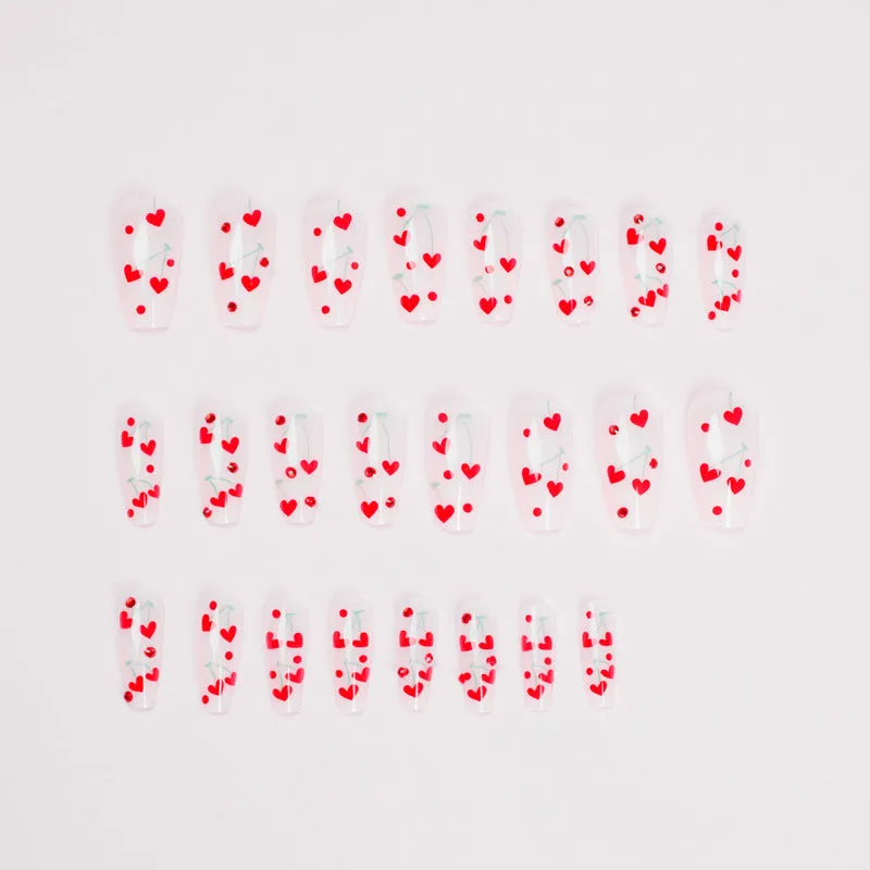 Pack of 24 French Love Red Diamond small cherry nail art armour stickers and glue tube.