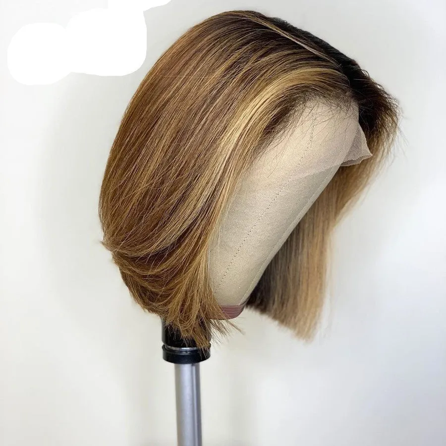 High temperature silk side split colour wig in coffee gradient, 70cm long hair wig for women