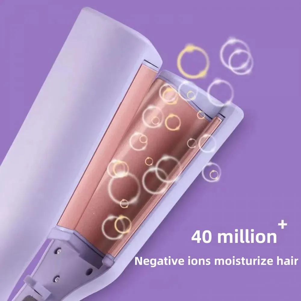 32mm deep wave hair curling iron in pink with 4 temperature settings and negative ion technology
