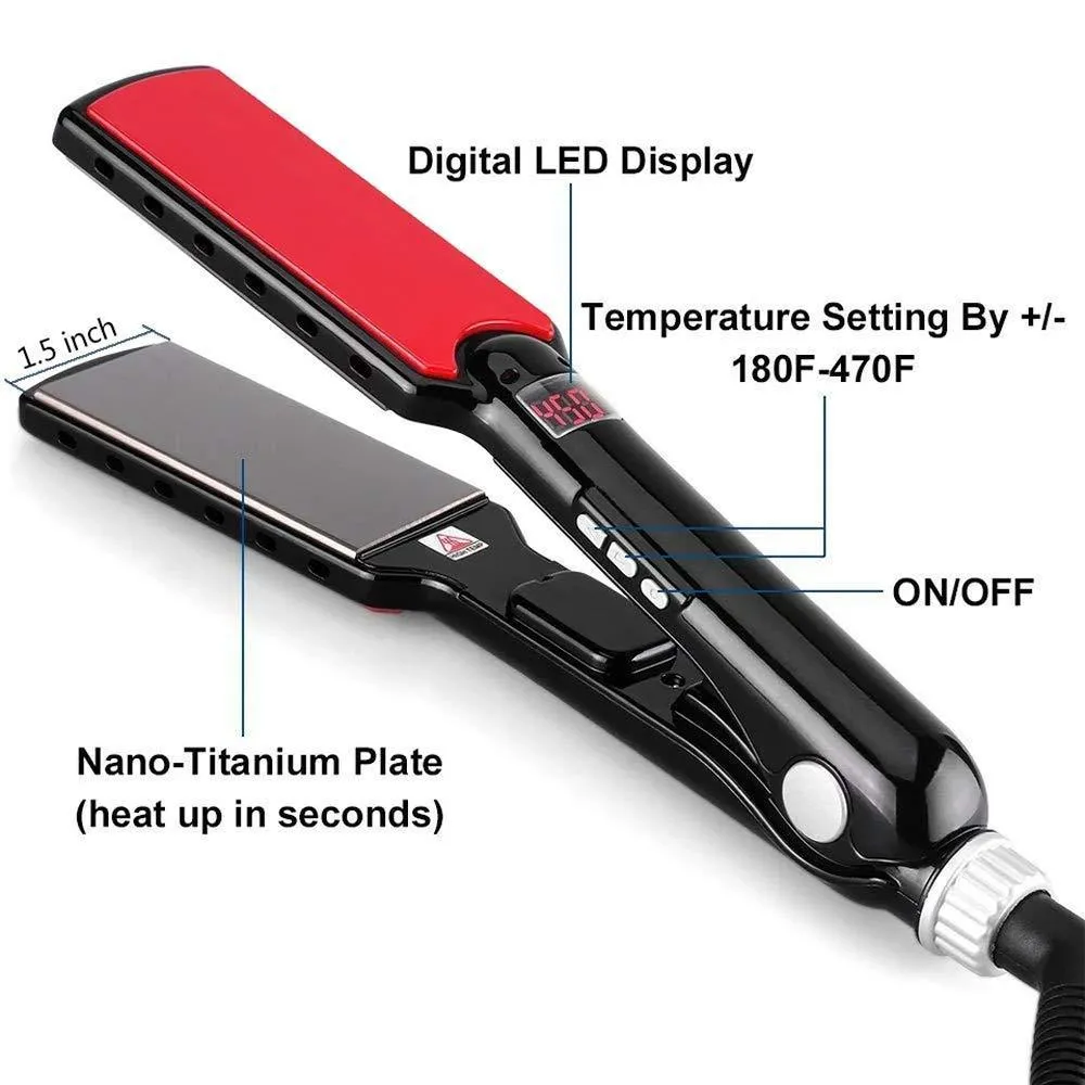 Black tourmaline ceramic hair straightener with slim heated plates, suitable for dry hair styling