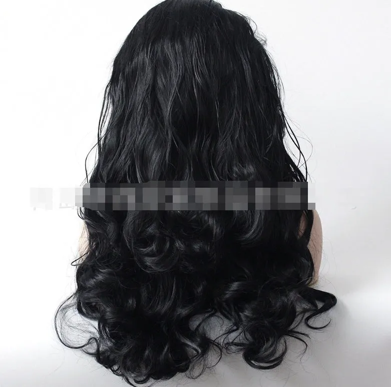 Black big wave front lace wig in 14-28 inch sizes made from heat resistant chemical fiber