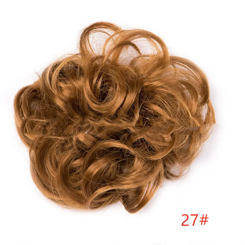 Fluffy drawstring curly hair bun ring set in 1B style with chemical fibre construction, popular in Europe Japan South Korea for women