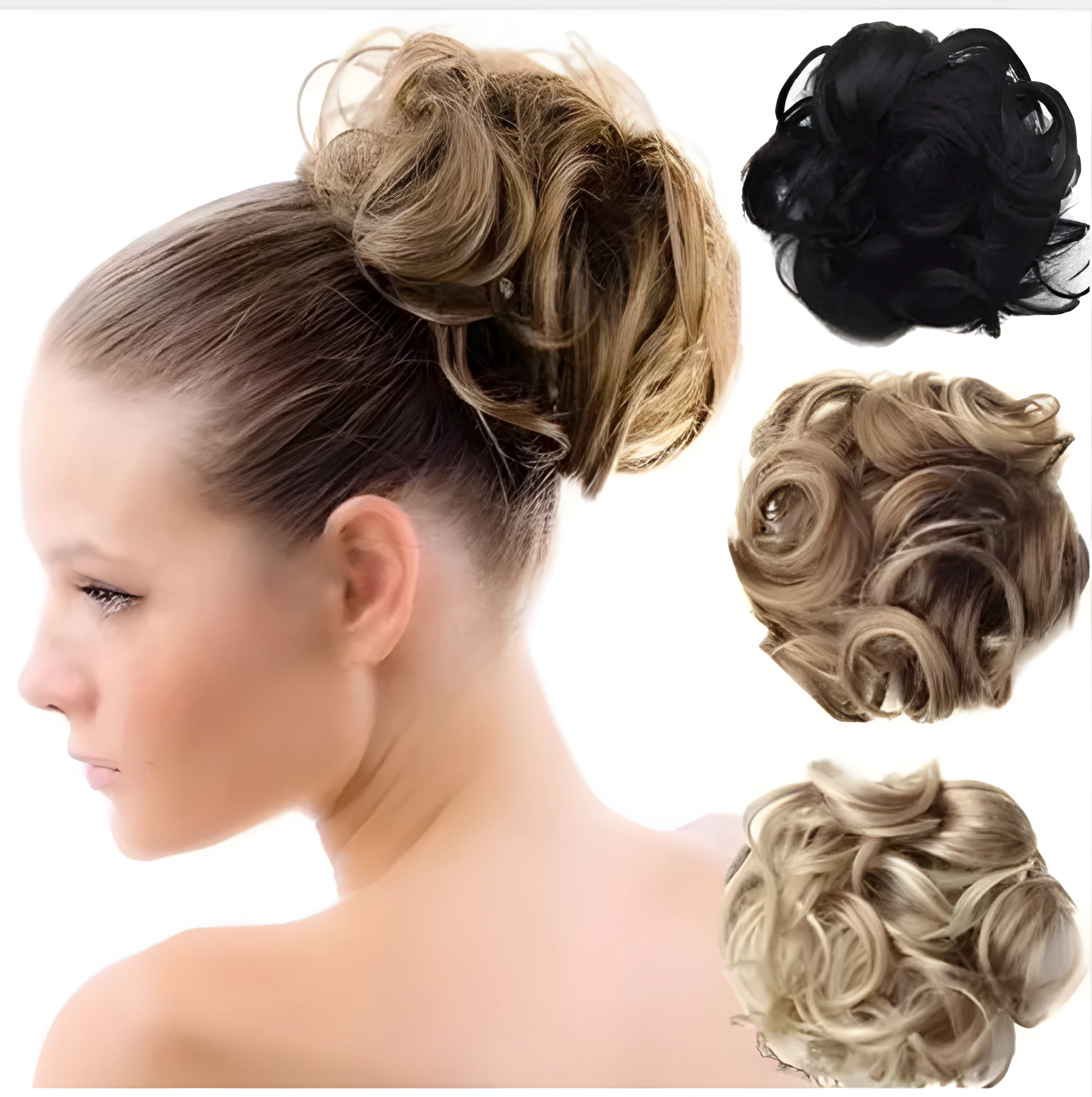 Fluffy drawstring curly hair bun ring set in 1B style with chemical fibre construction, popular in Europe Japan South Korea for women