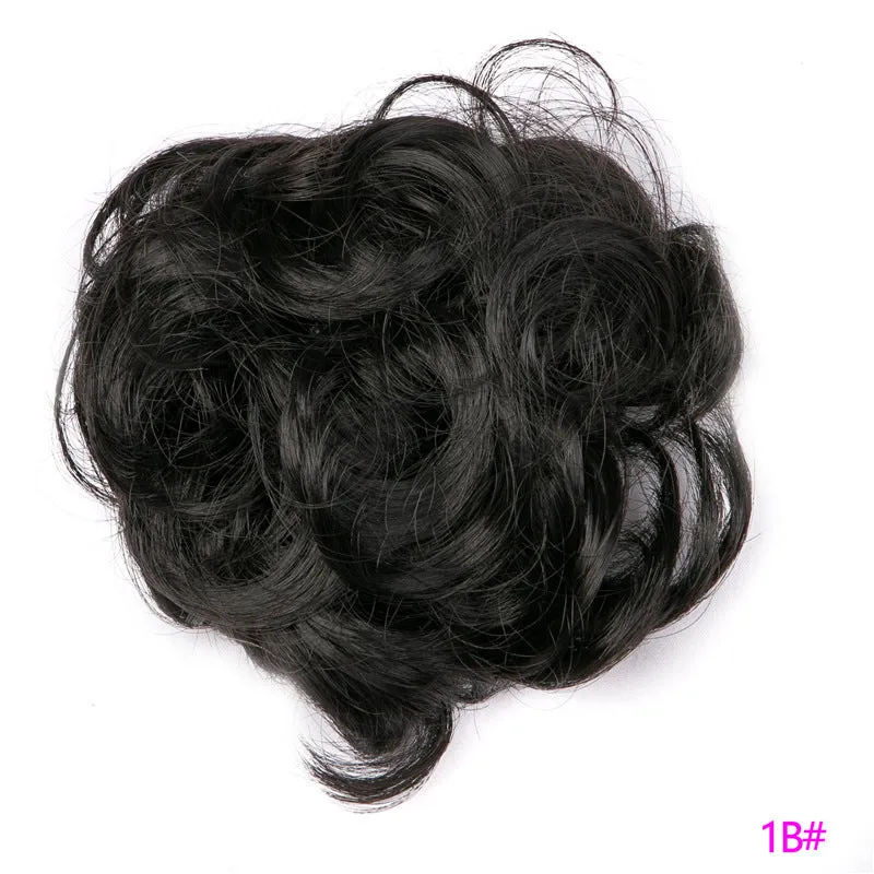 Fluffy drawstring curly hair bun ring set in 1B style with chemical fibre construction, popular in Europe Japan South Korea for women