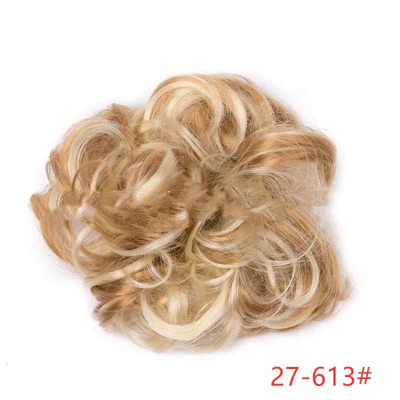 Fluffy drawstring curly hair bun ring set in 1B style with chemical fibre construction, popular in Europe Japan South Korea for women