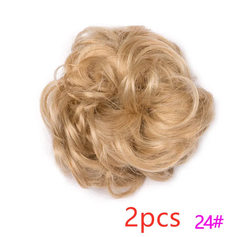 Fluffy drawstring curly hair bun ring set in 1B style with chemical fibre construction, popular in Europe Japan South Korea for women