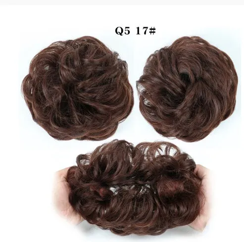Fluffy drawstring curly hair bun ring set in 1B style with chemical fibre construction, popular in Europe Japan South Korea for women