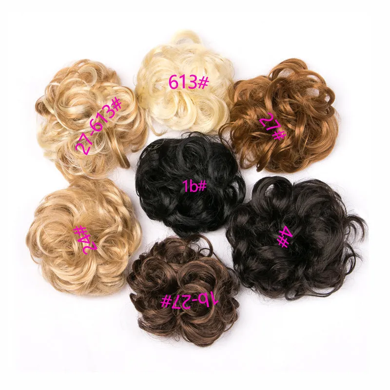 Fluffy drawstring curly hair bun ring set in 1B style with chemical fibre construction, popular in Europe Japan South Korea for women
