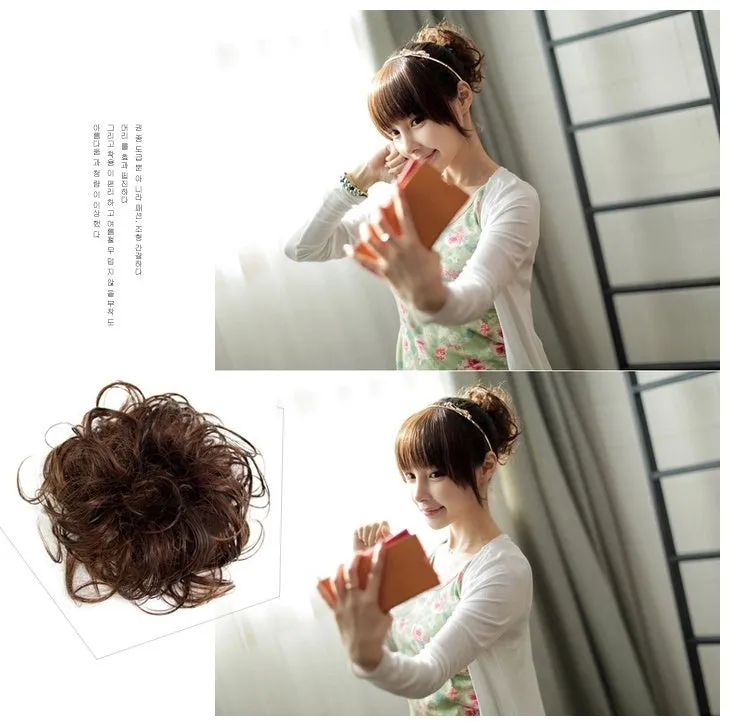 Fluffy drawstring curly hair bun ring set in 1B style with chemical fibre construction, popular in Europe Japan South Korea for women