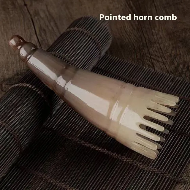 White buffalo horn hair comb with wide teeth design for women's hair care and scalp massage