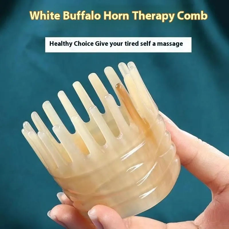 White buffalo horn hair comb with wide teeth design for women's hair care and scalp massage