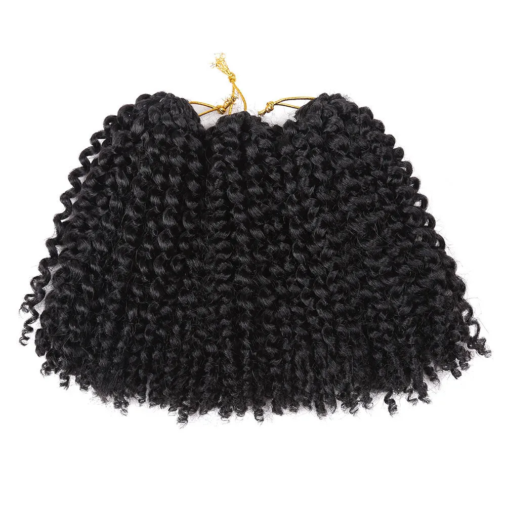 Crochet hair extension wig in black, 8 inches long, 3 strips with 60 roots, braiding style