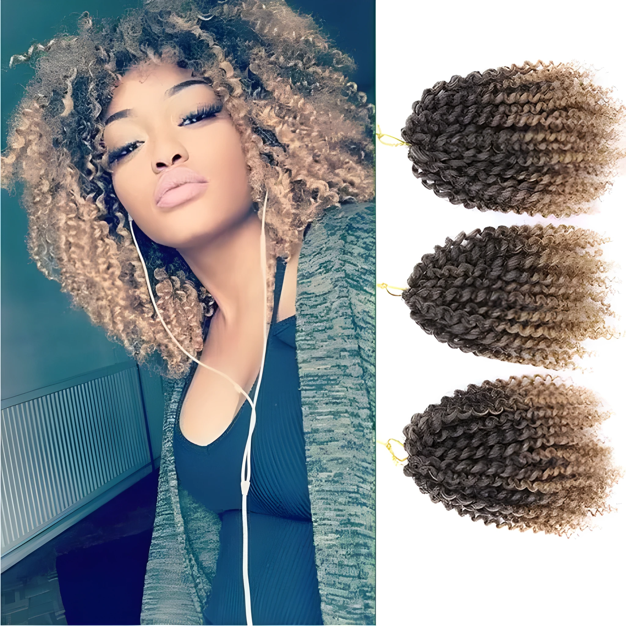 Crochet hair extension wig in black, 8 inches long, 3 strips with 60 roots, braiding style