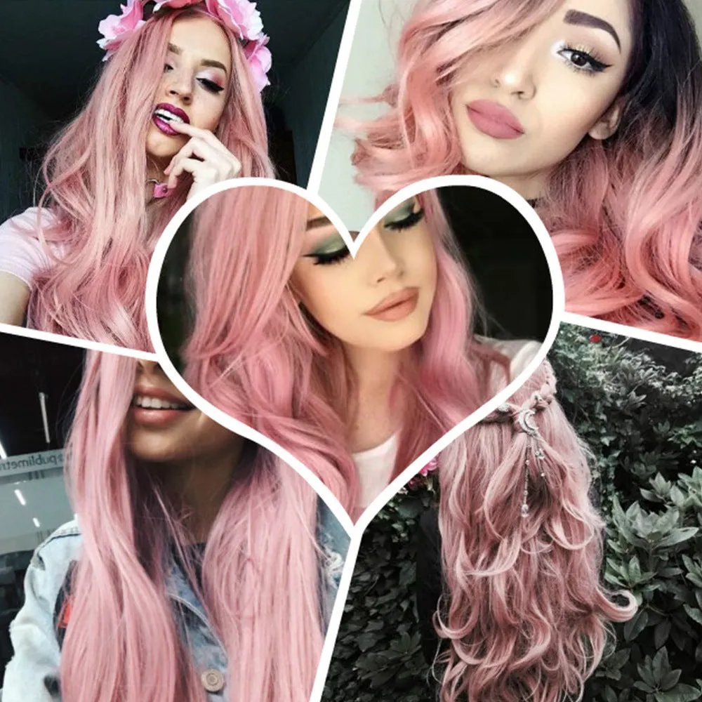Women's blonde ombre hair black root long curly wig 61cm high temperature wire exotic style cosplay wig