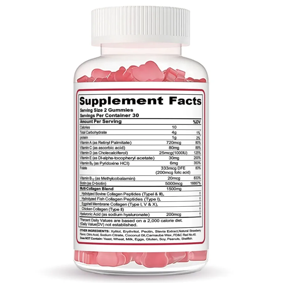 White Collagen Peptide Gummies dietary supplement for skin hair nails and joints