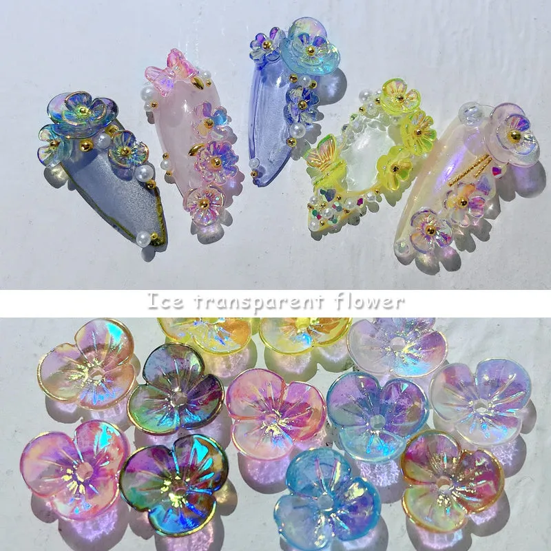 Jar of nail sequins with flower and butterfly shapes in 6 colours, 15g net content