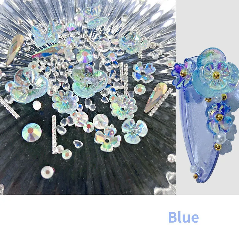 Jar of nail sequins with flower and butterfly shapes in 6 colours, 15g net content