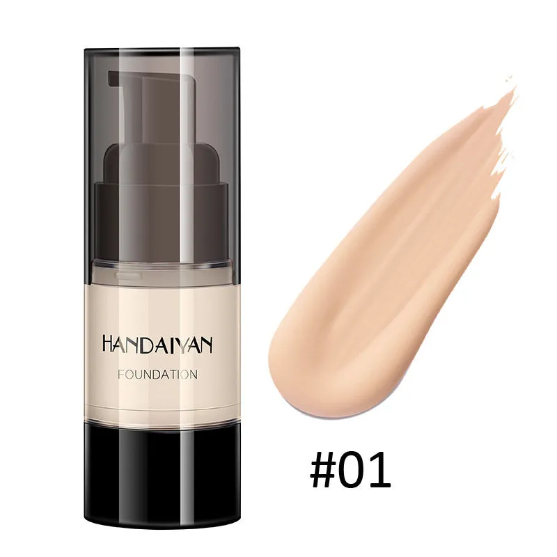 HANDAIYAN full cover liquid foundation bottle with waterproof and moisturising formula in eight colour options for dark skin