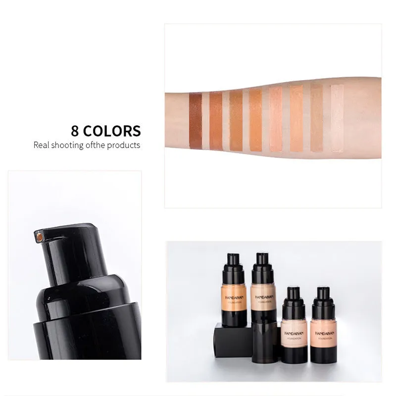 HANDAIYAN full cover liquid foundation bottle with waterproof and moisturising formula in eight colour options for dark skin
