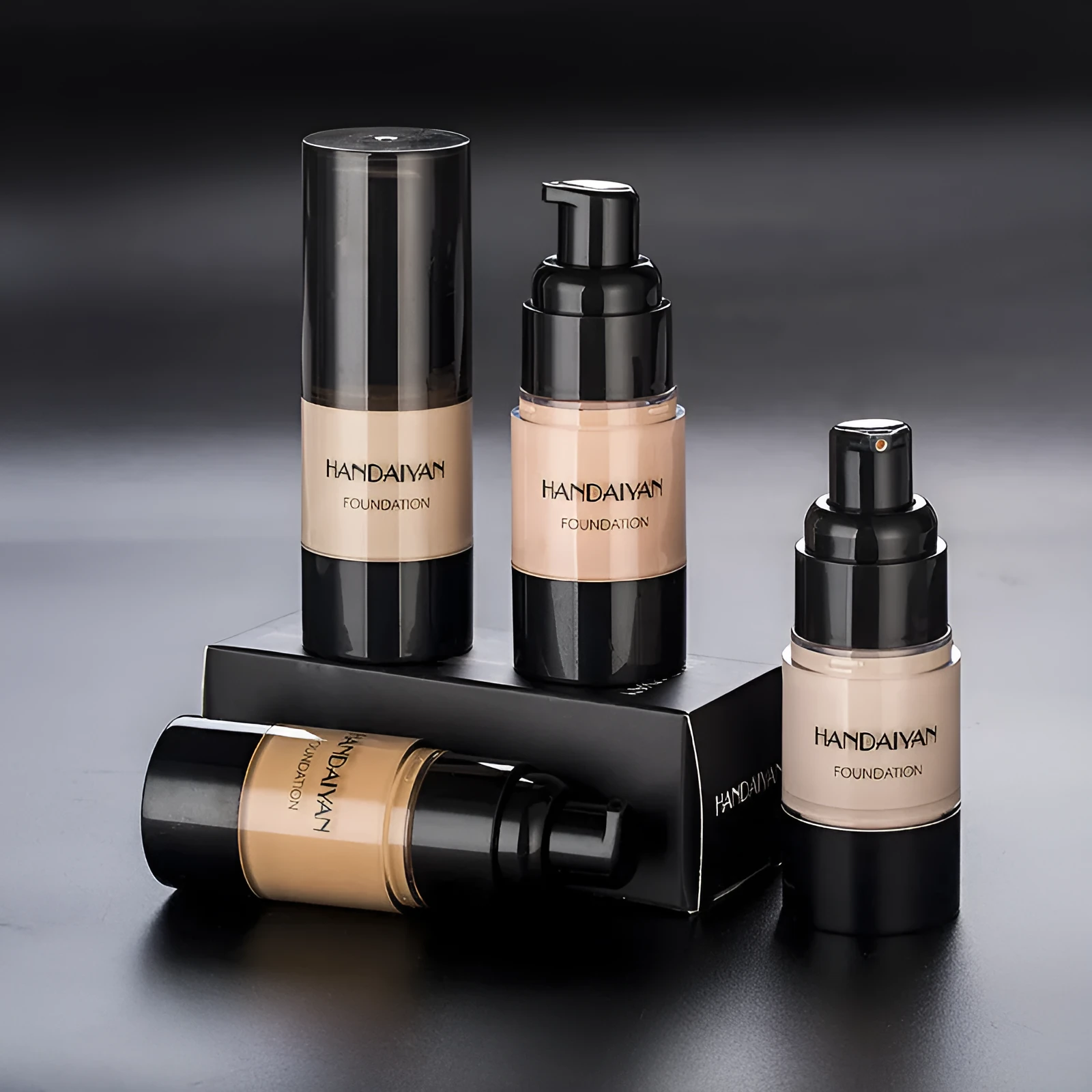 HANDAIYAN full cover liquid foundation bottle with waterproof and moisturising formula in eight colour options for dark skin