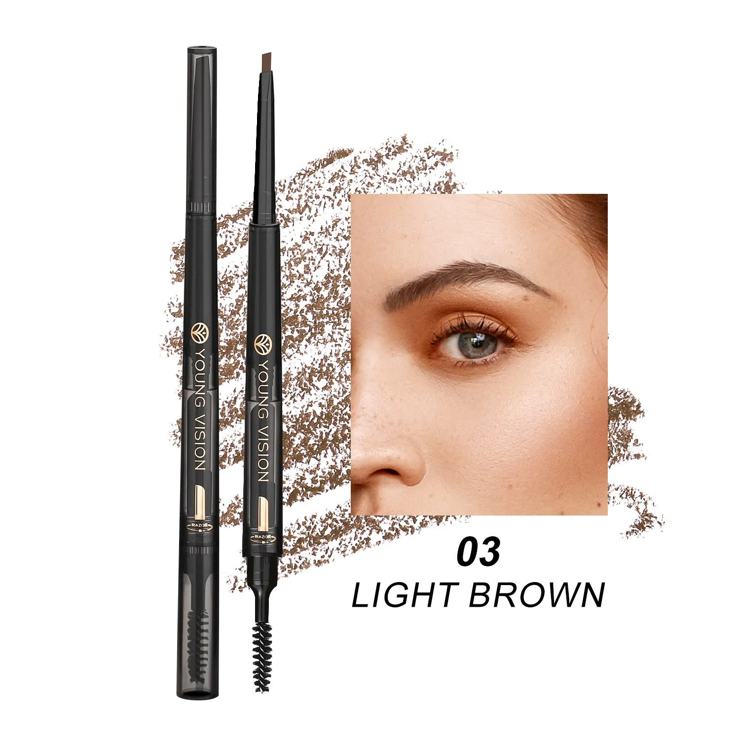 Fog Sense three in one eyebrow pencil in grey shade with waterproof smear-proof formula, 16.5cm long