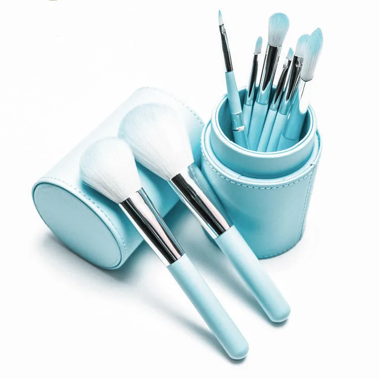 8-piece makeup brush set with nylon bristles, wooden handles, foundation blush and eye shadow brushes in multiple colours