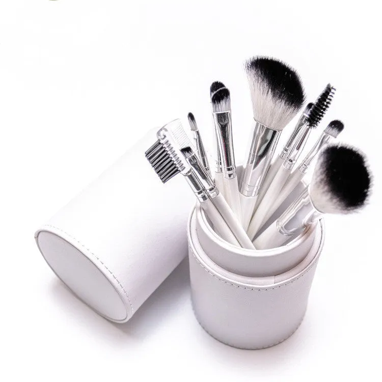 8-piece makeup brush set with nylon bristles, wooden handles, foundation blush and eye shadow brushes in multiple colours