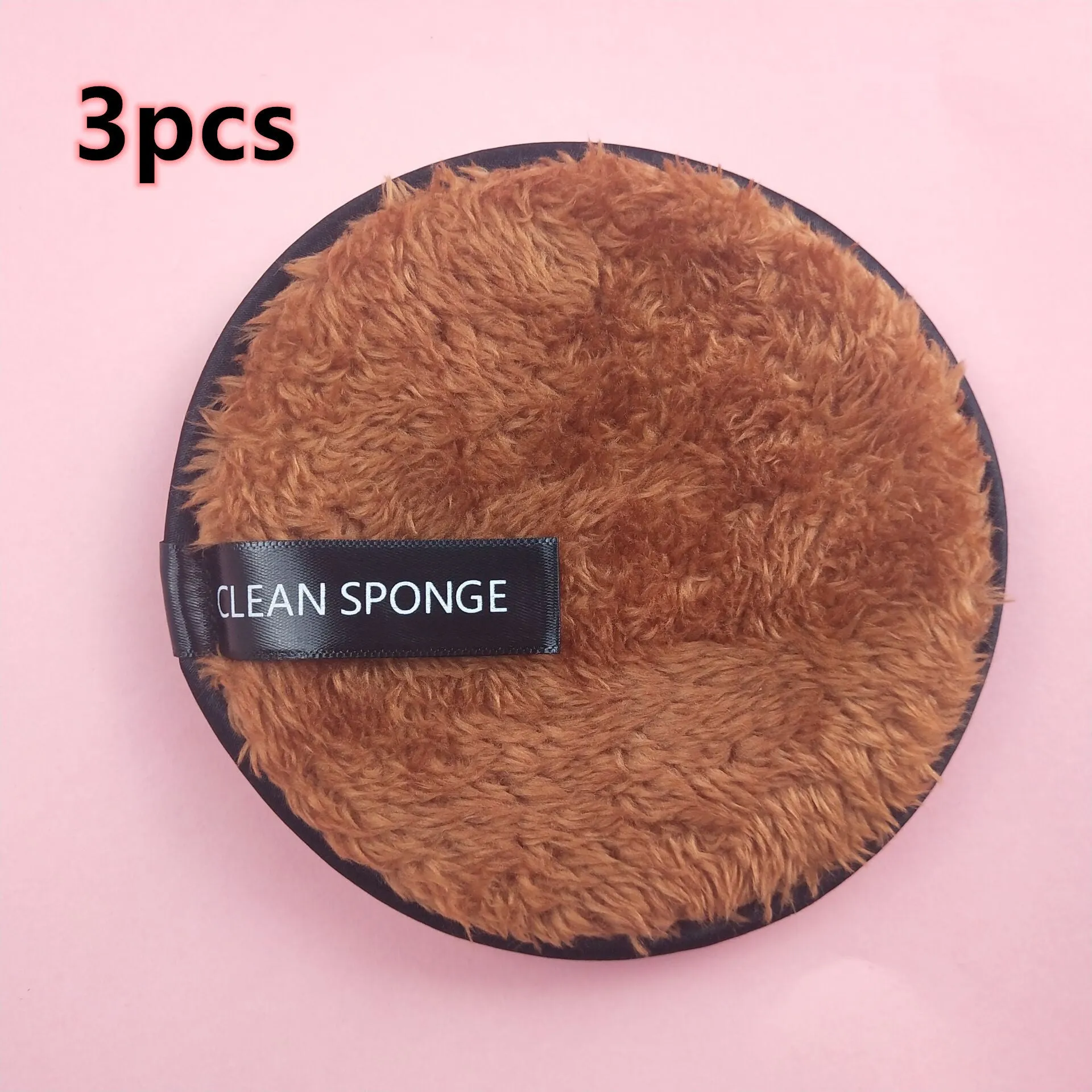 Clear water makeup puff in white, pink, and brown synthetic sponge, 12cm diameter