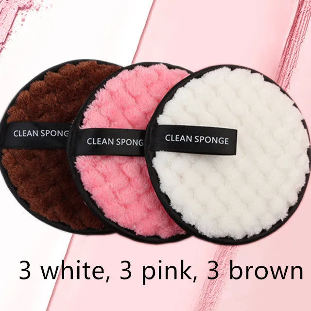 Clear water makeup puff in white, pink, and brown synthetic sponge, 12cm diameter