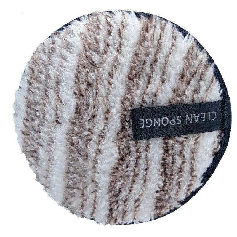 Clear water makeup puff in white, pink, and brown synthetic sponge, 12cm diameter