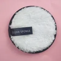 Clear water makeup puff in white, pink, and brown synthetic sponge, 12cm diameter
