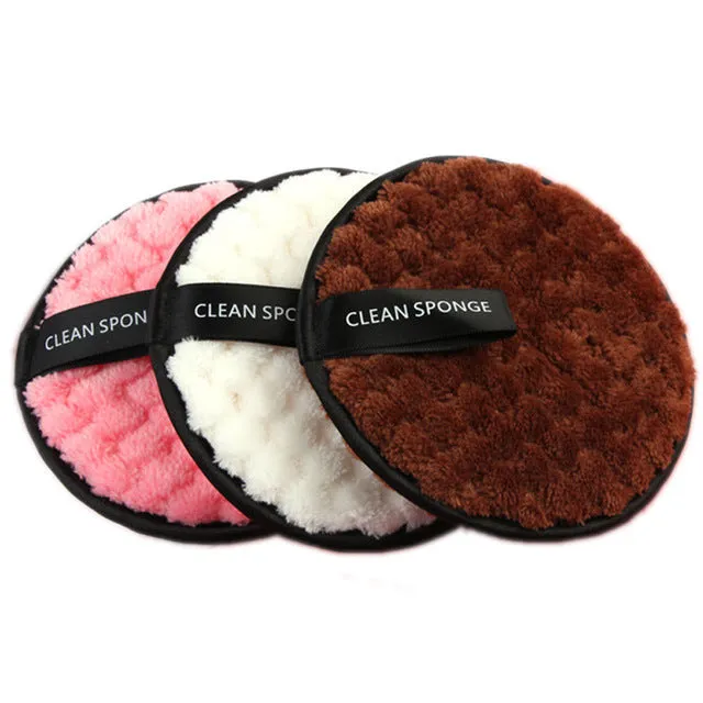 Clear water makeup puff in white, pink, and brown synthetic sponge, 12cm diameter