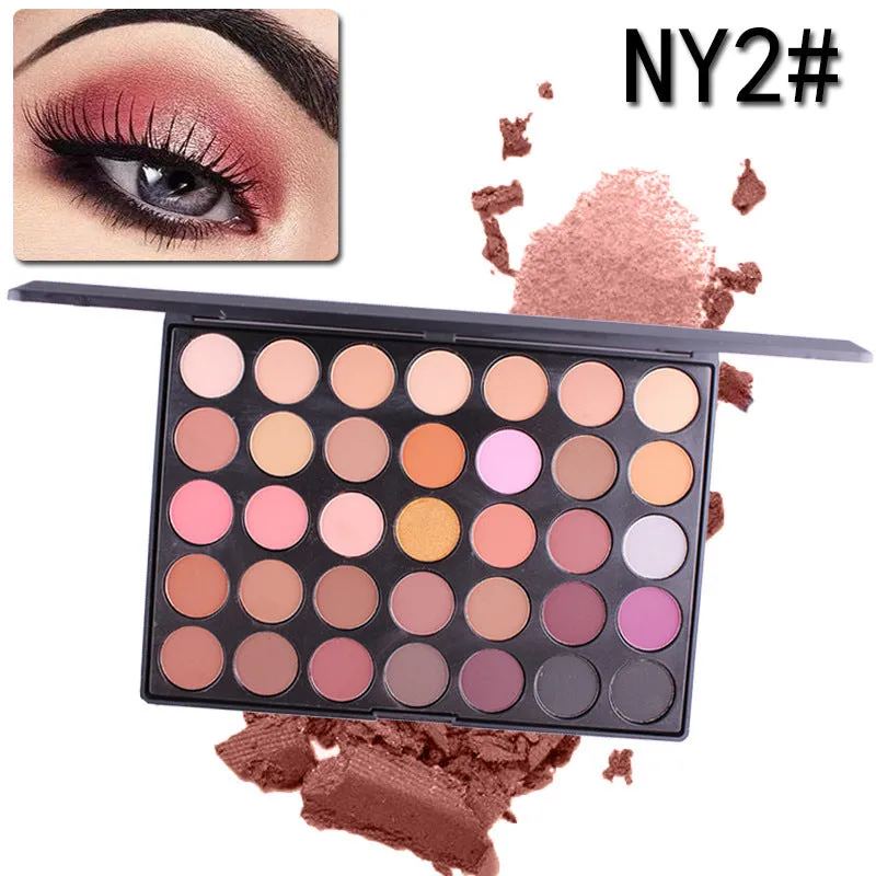 New 35 Colours Shimmer Matte Shadow Eyeshadow Palette in black plastic compact with clear lid window