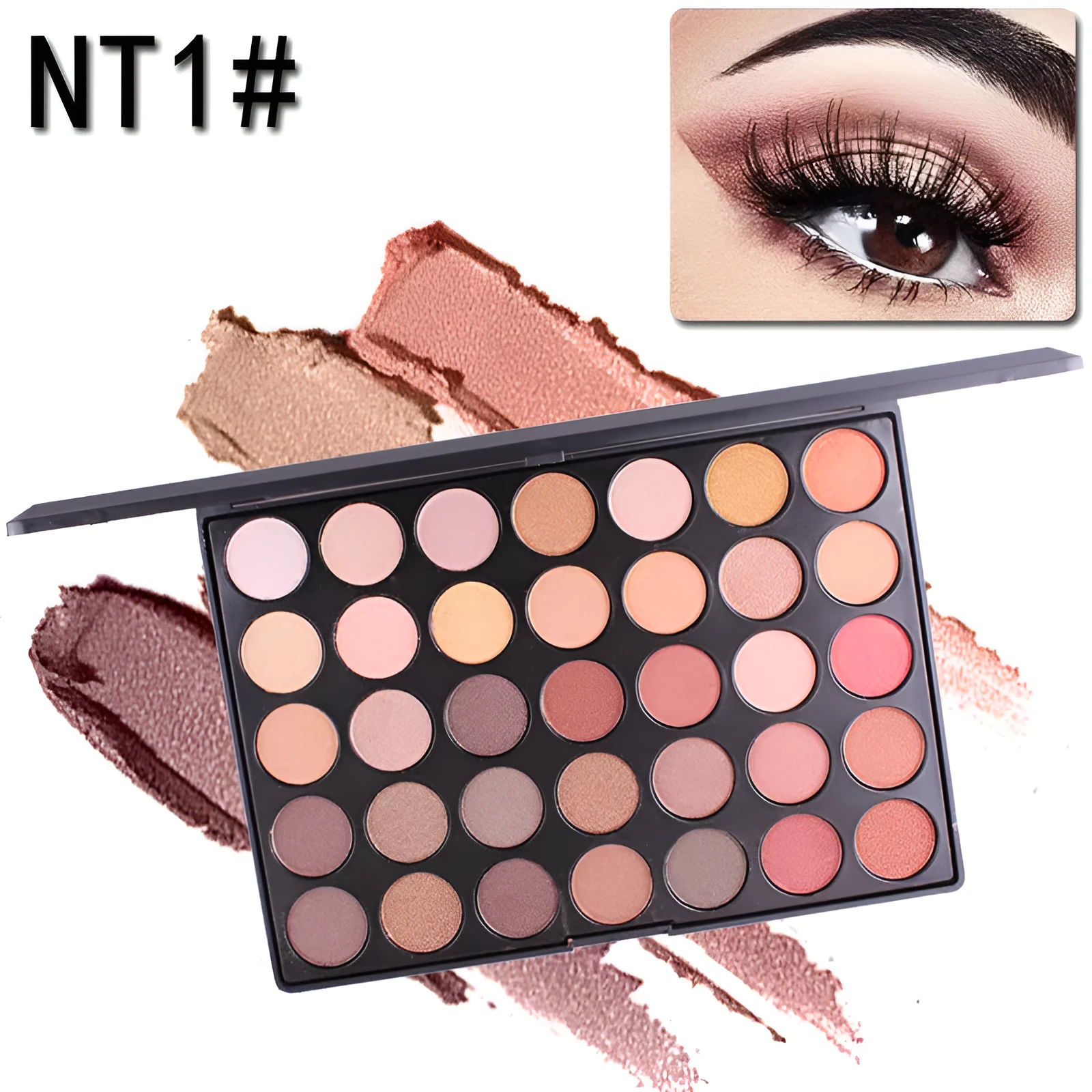 New 35 Colours Shimmer Matte Shadow Eyeshadow Palette in black plastic compact with clear lid window