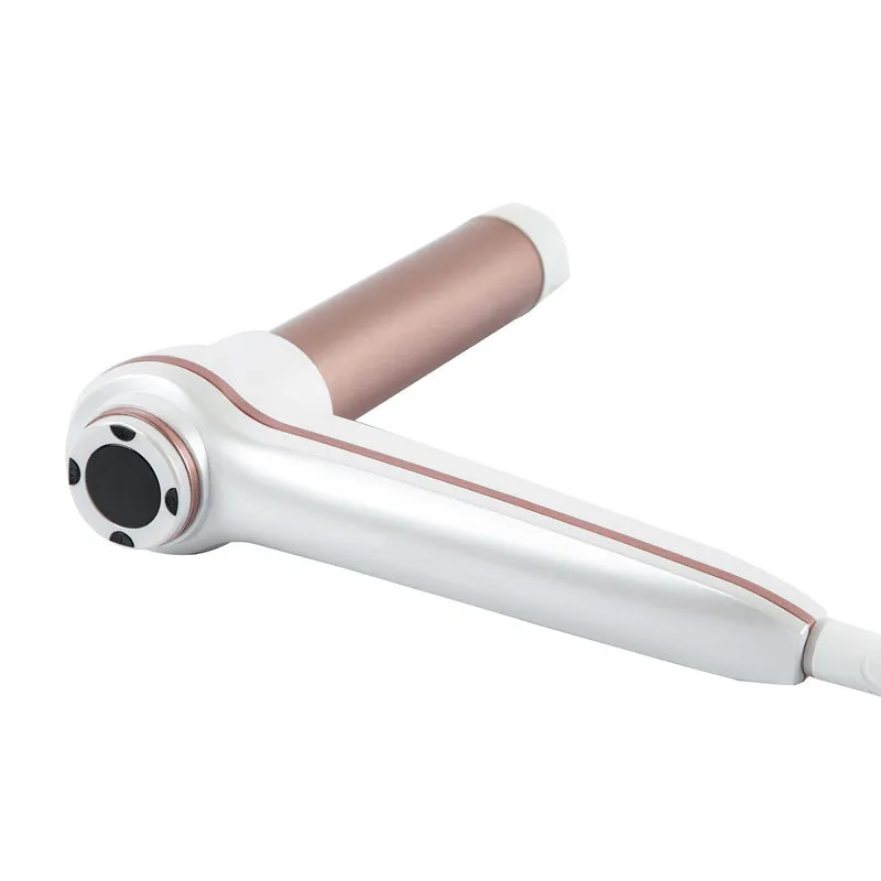 Gold aluminium alloy hair curler with LCD screen and ceramic-coated heating tube on surface