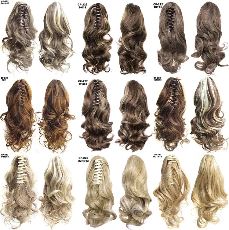 Long wave ponytail wrap around clip in hair extension 40cm chemical fiber natural wave grey hairpiece