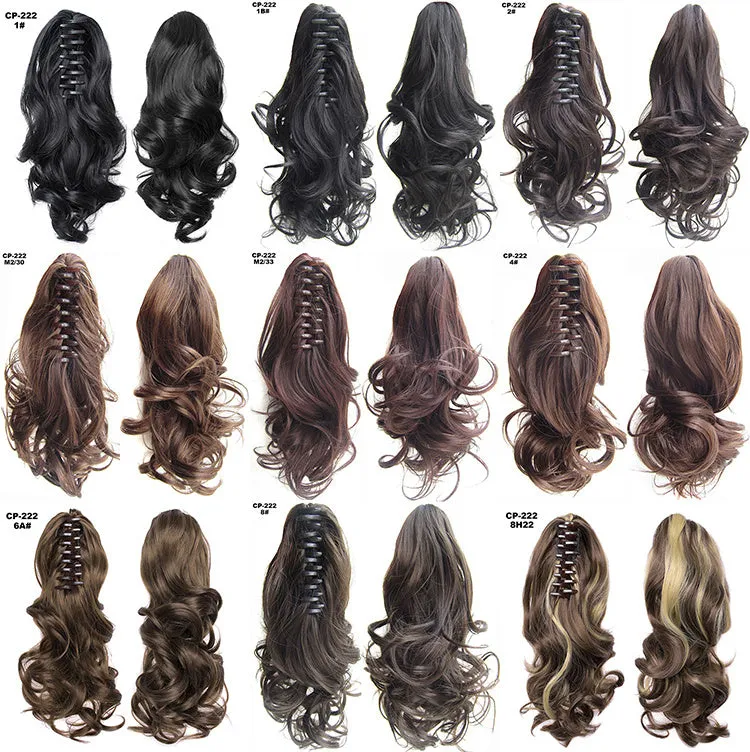 Long wave ponytail wrap around clip in hair extension 40cm chemical fiber natural wave grey hairpiece
