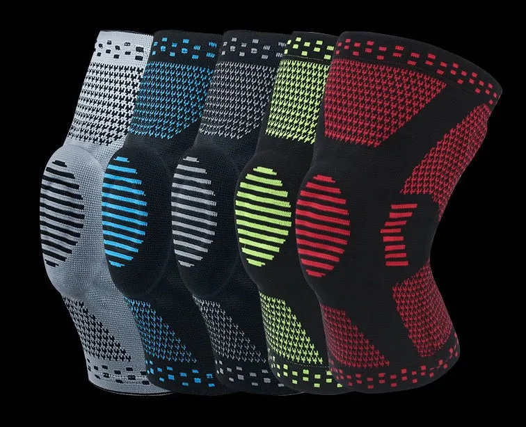 Knee patella protector brace with silicone cushion and side springs in spandex material for basketball and running