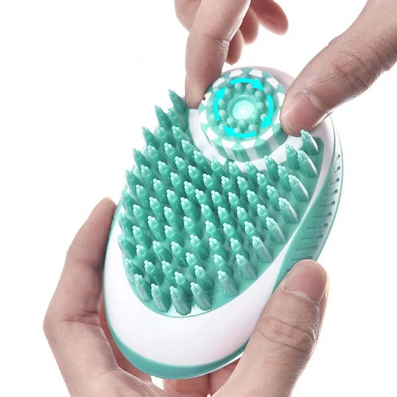 2-in-1 pet bath massage brush with ergonomic handle, silicone bristles in blue, for small to medium dogs and cats
