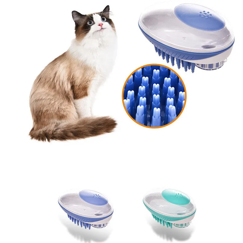 2-in-1 pet bath massage brush with ergonomic handle, silicone bristles in blue, for small to medium dogs and cats